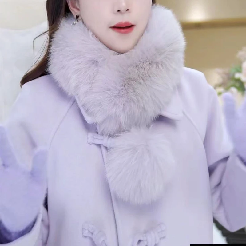 【北栀】冬季时网红纯色毛领秋冬保暖狐狸毛690003