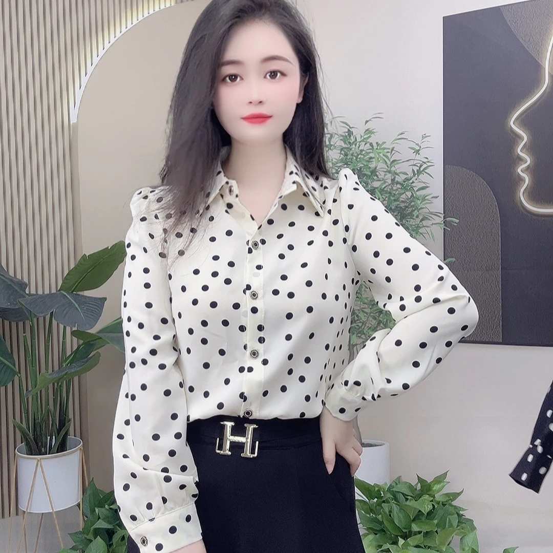 秋季新款薄款波点长袖衬衫纯欲爆款气质女装禅意洋气衣服女