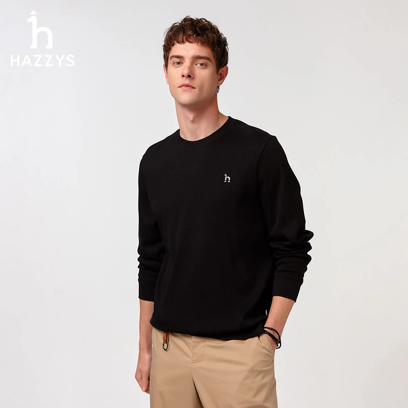 HAZZYS哈吉斯秋季圆领套头长袖T恤卫衣衫打底衫舒适休闲上衣