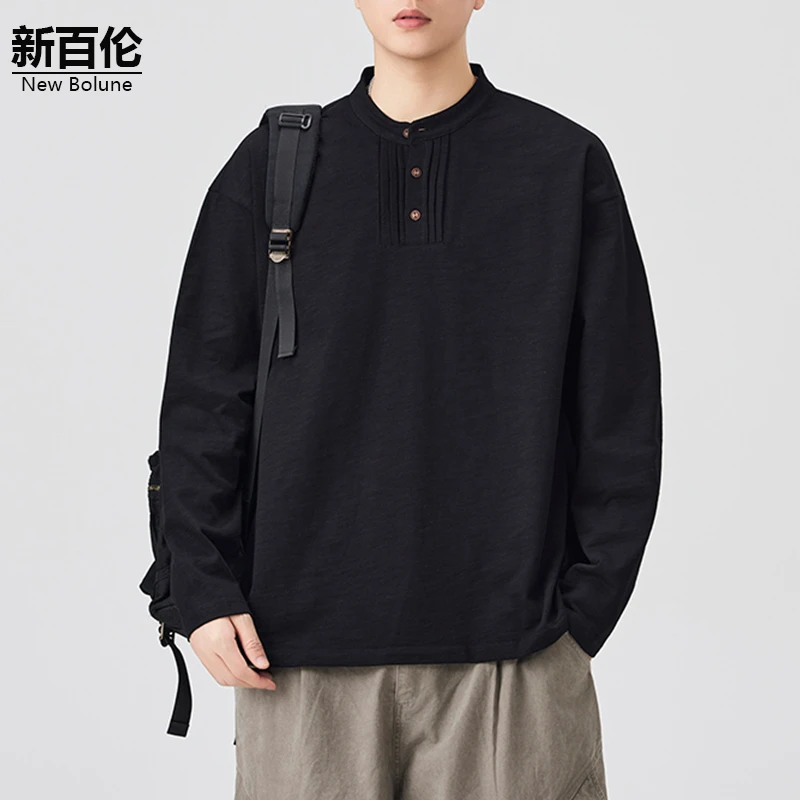 新百伦/NEW BOLUNE美式纯棉卫衣男2025秋冬款潮牌百搭宽松长袖T恤