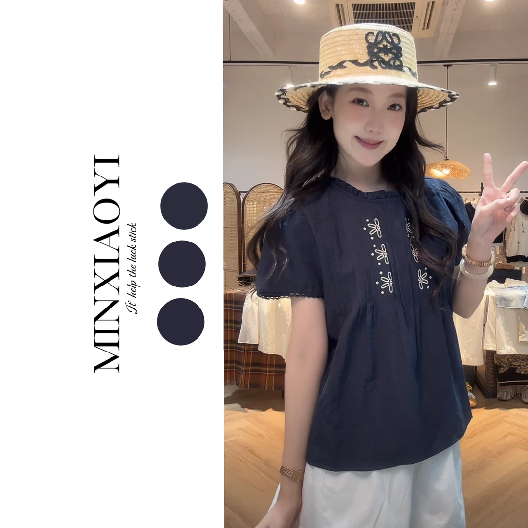 【闵笑一】景甜 老钱风衬衫圆领宫廷风通勤夏季宽松型显气质设计感