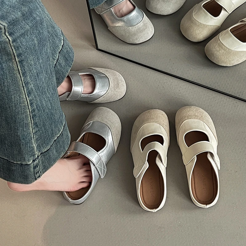 复古风一字魔术贴包头半拖鞋女2025夏季新外穿时尚百搭平底凉拖鞋