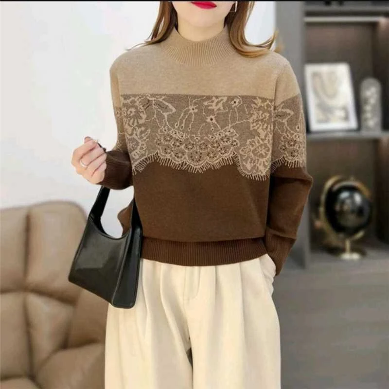 【茶芙巷】浮雕三色！宽松圆领秋冬打底衫针织衫毛衣毛衫【ZS】