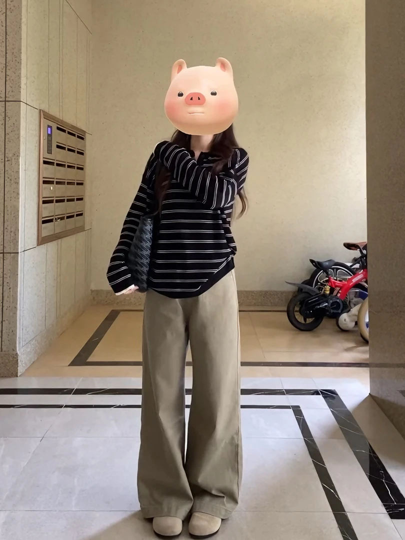 2025秋季新款韩系通勤穿搭条纹气质上衣复古休闲阔腿裤两件套装女