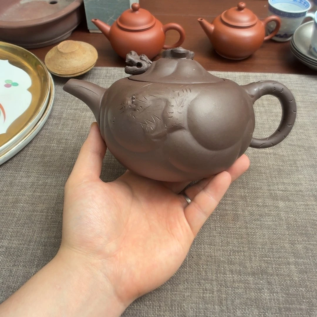 紫砂茶壶80年代 紫泥鱼化龙壶