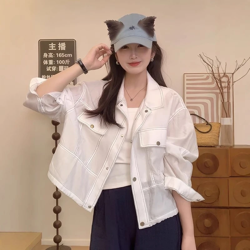 2025夏季新款翻领防晒衣工装外套女爆款胖MM宽松显瘦休闲百搭上衣