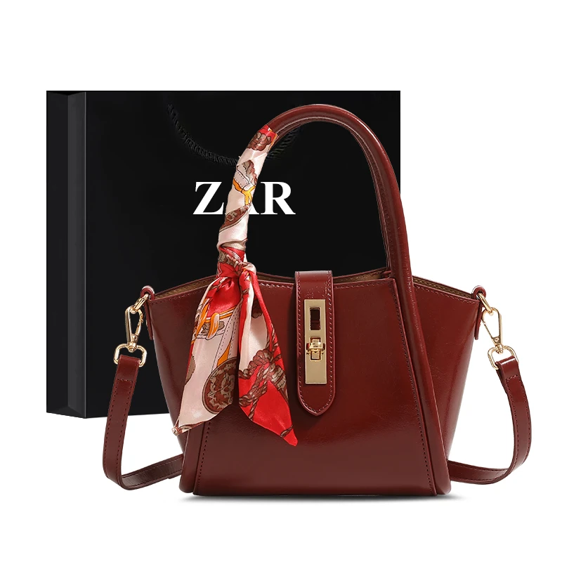 ZAR&RUILR/查瑞娜红色婚包新娘手提包包女油蜡皮大容量菜篮子包