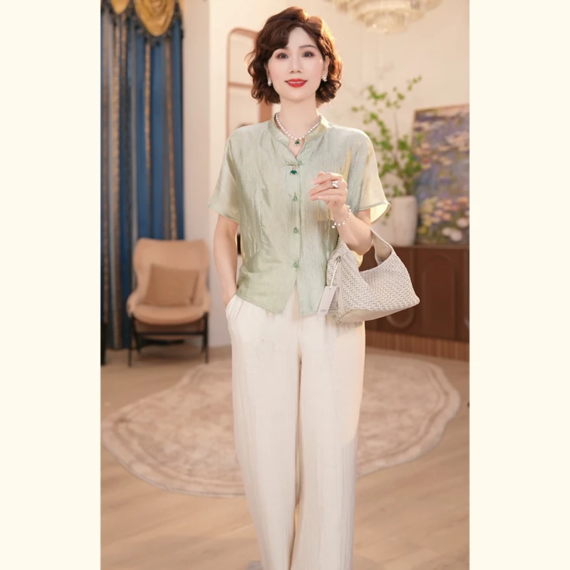 2025新款洋气中老年女装时尚两件套洋气妈妈夏季上衣服套装