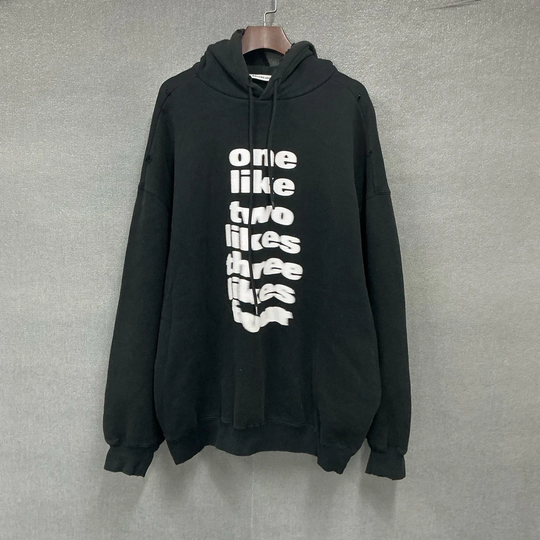 95新 Balenciaga/巴黎世家 幻影模糊字母帽衫卫衣S码