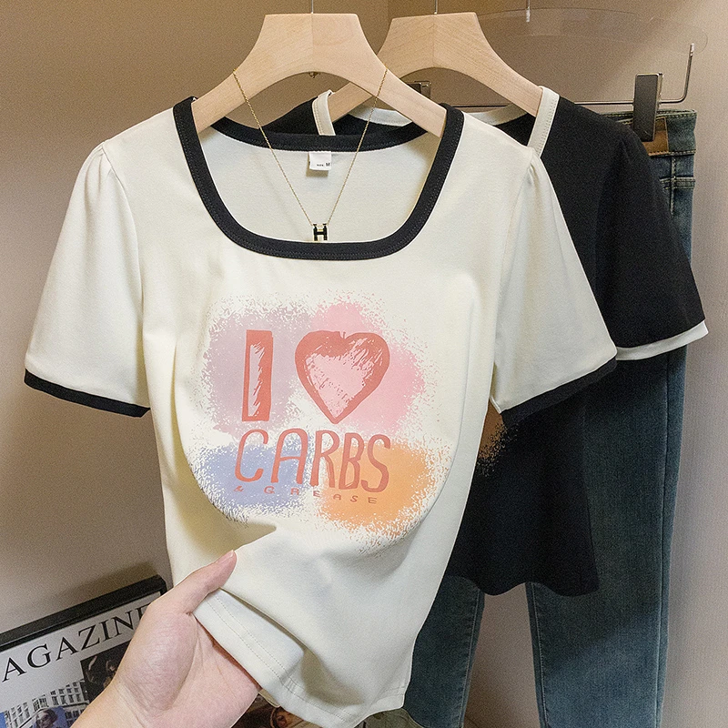 yoewshean/羽媗胖mm大码微胖女装短袖t恤宽松遮肚子显瘦方领上衣