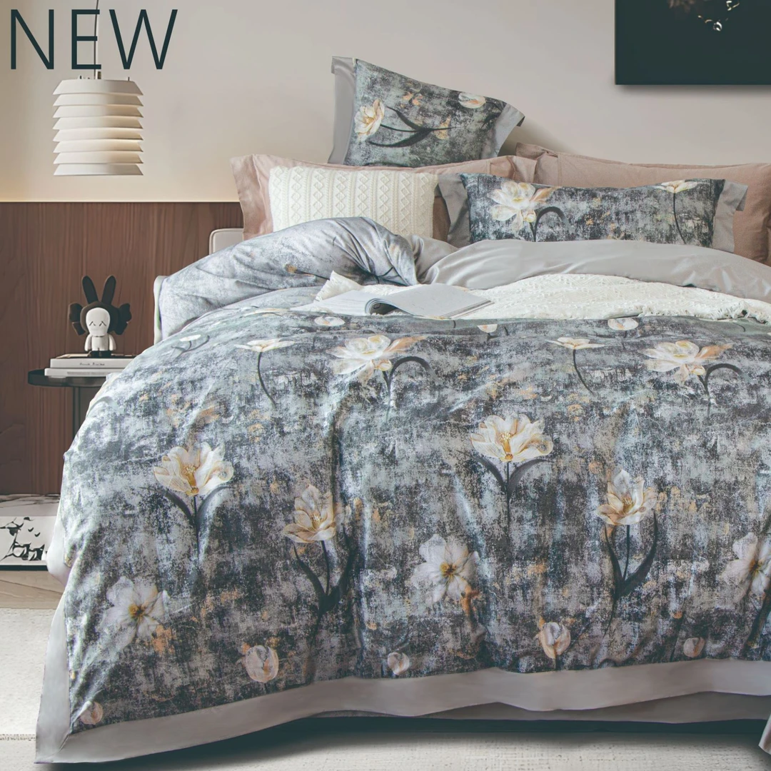 C7235 纯棉100s御棉活性数码印花四件套 中古百合200*230美式轻奢