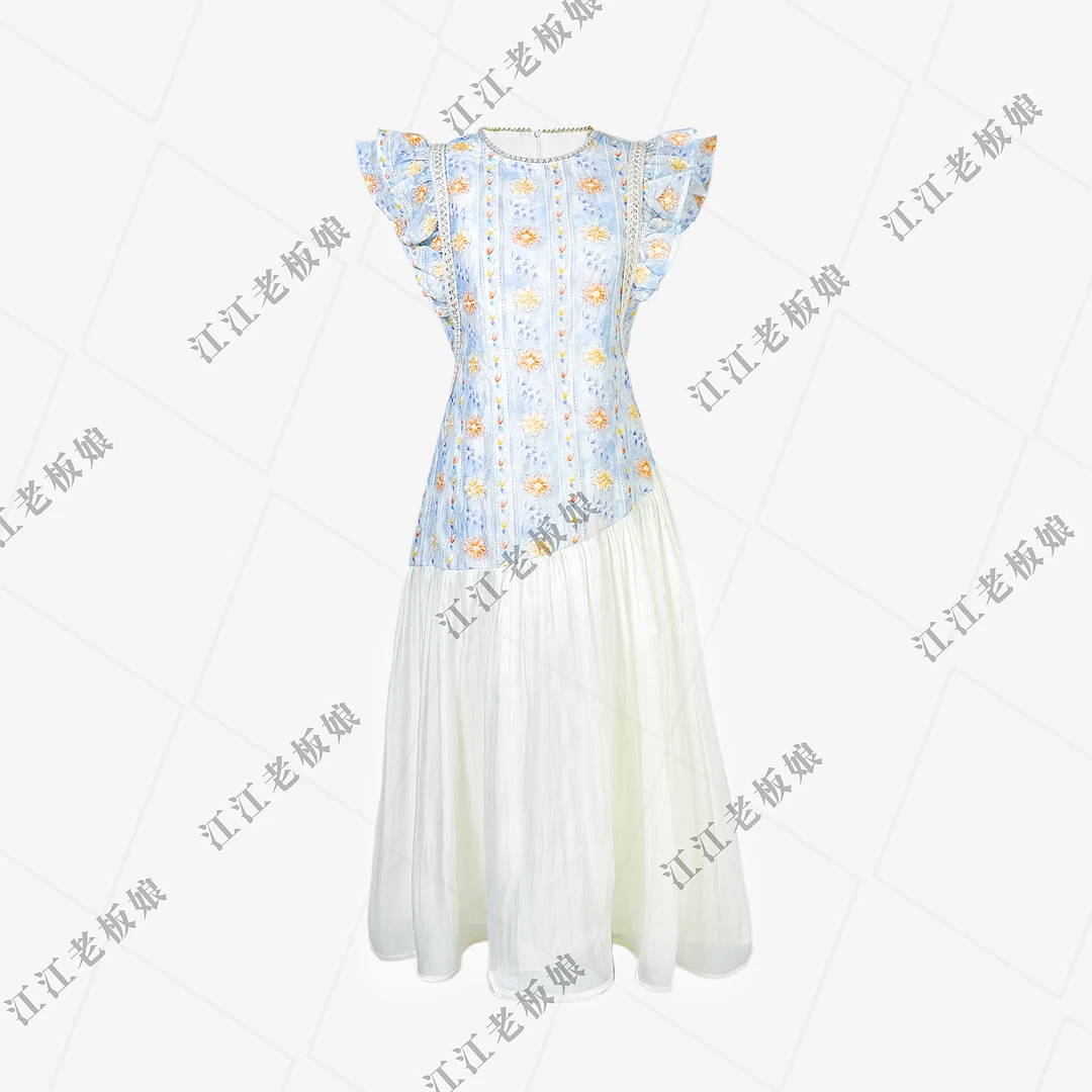 M【梦露专属】花朵气质时尚串珠优雅轻奢女夏季连衣裙W2521708