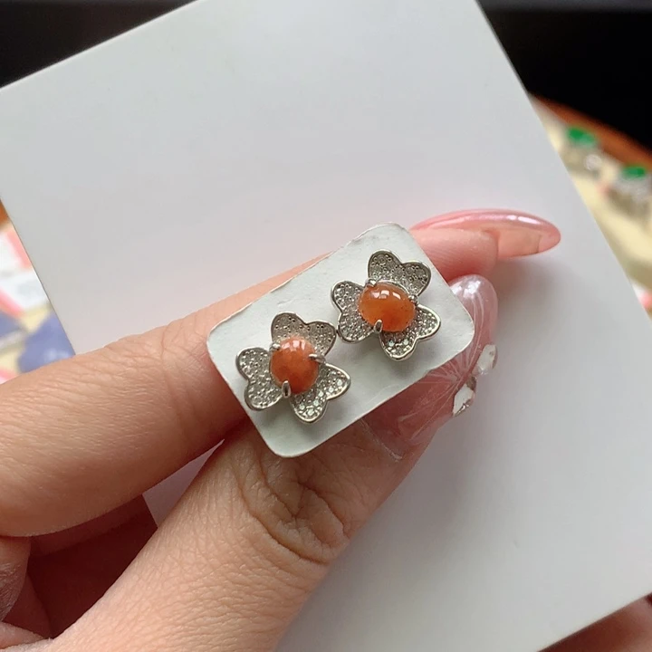 翡翠耳饰银S925镶嵌耳钉