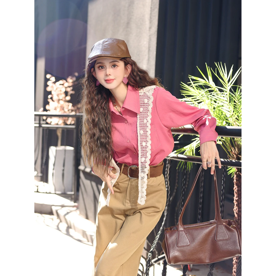 陈大器【桃里桃气】港风复古纯色秋季长袖百搭宽松衬衫JE8039