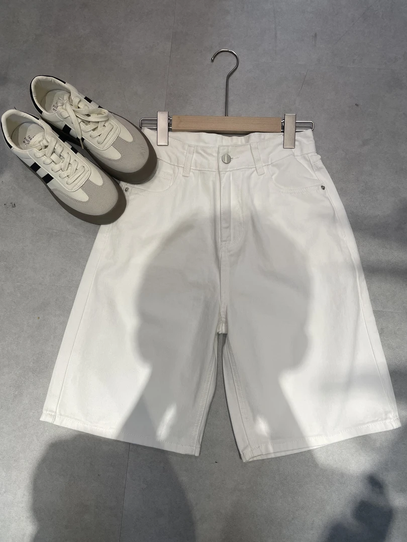 W3664 王仙女 高腰五分裤夏季薄款牛仔裤宽松百搭纯色简约