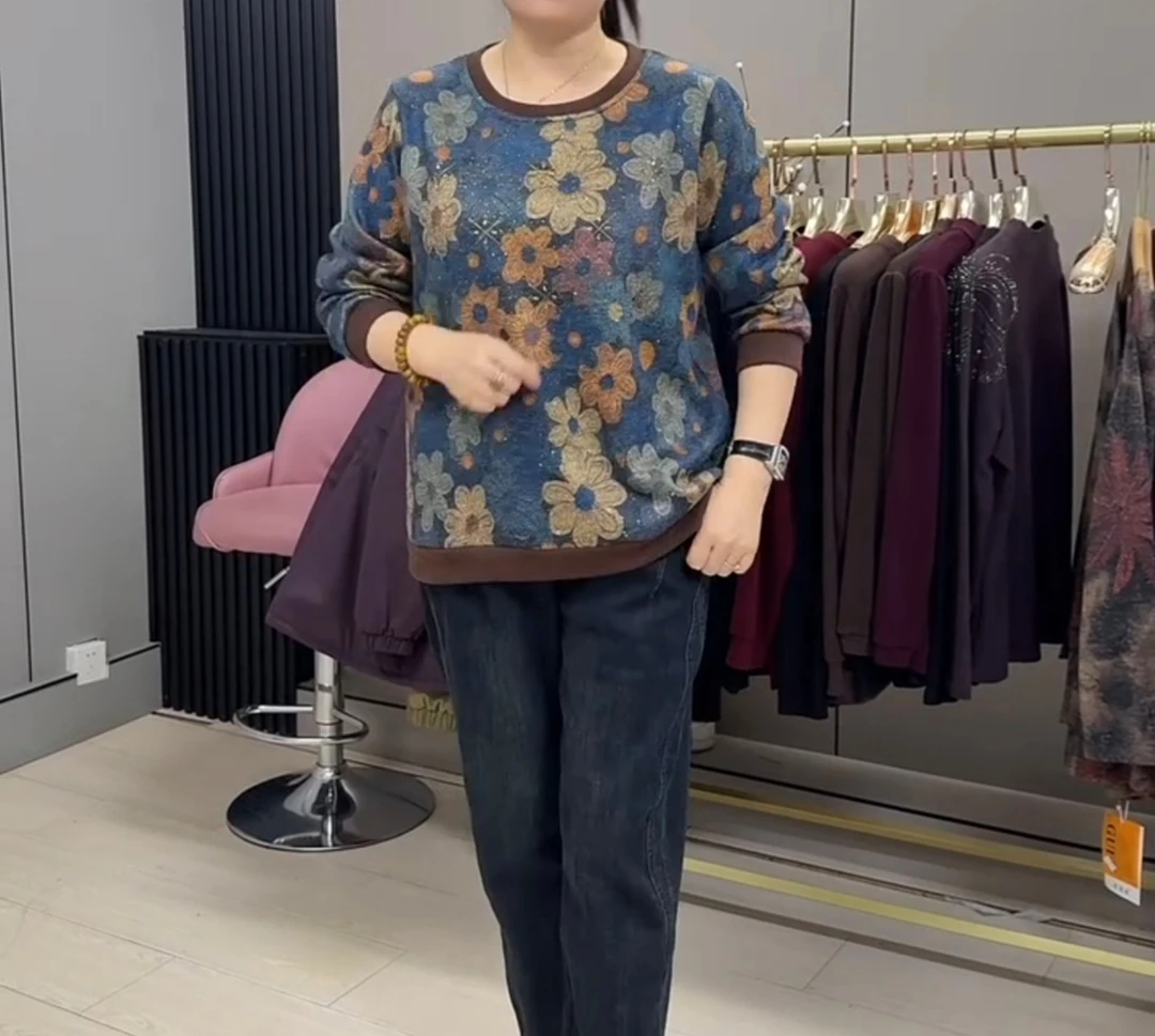 倾城1705加绒新款拼接撞色显瘦宽松遮肉上衣