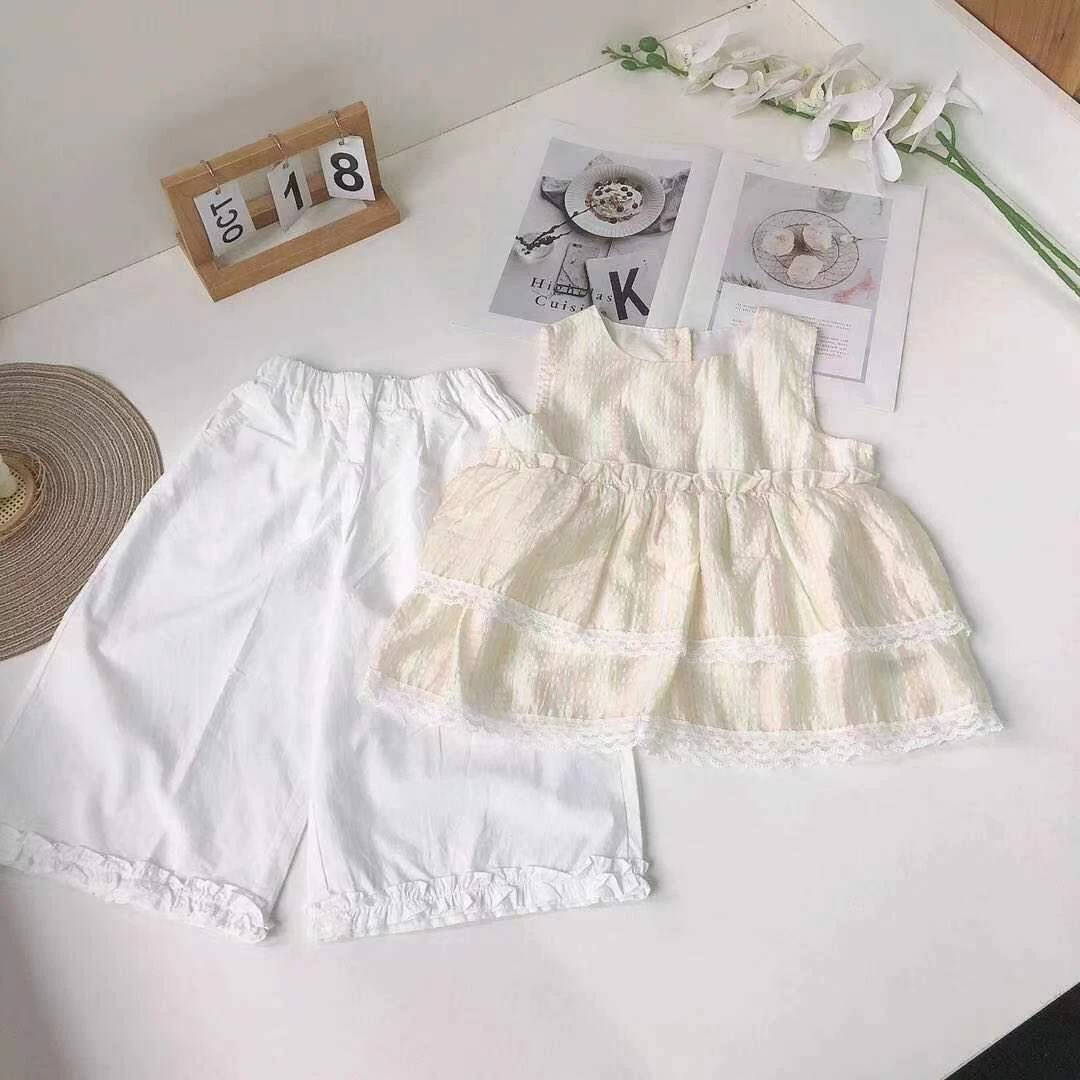 C021儿童夏季时尚彩条背心休闲套装裙（带饰品）