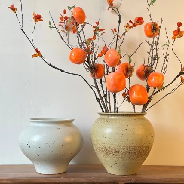 景德镇高温铁质泥花器柿子真花果实树枝客厅摆设高枝插花装饰品