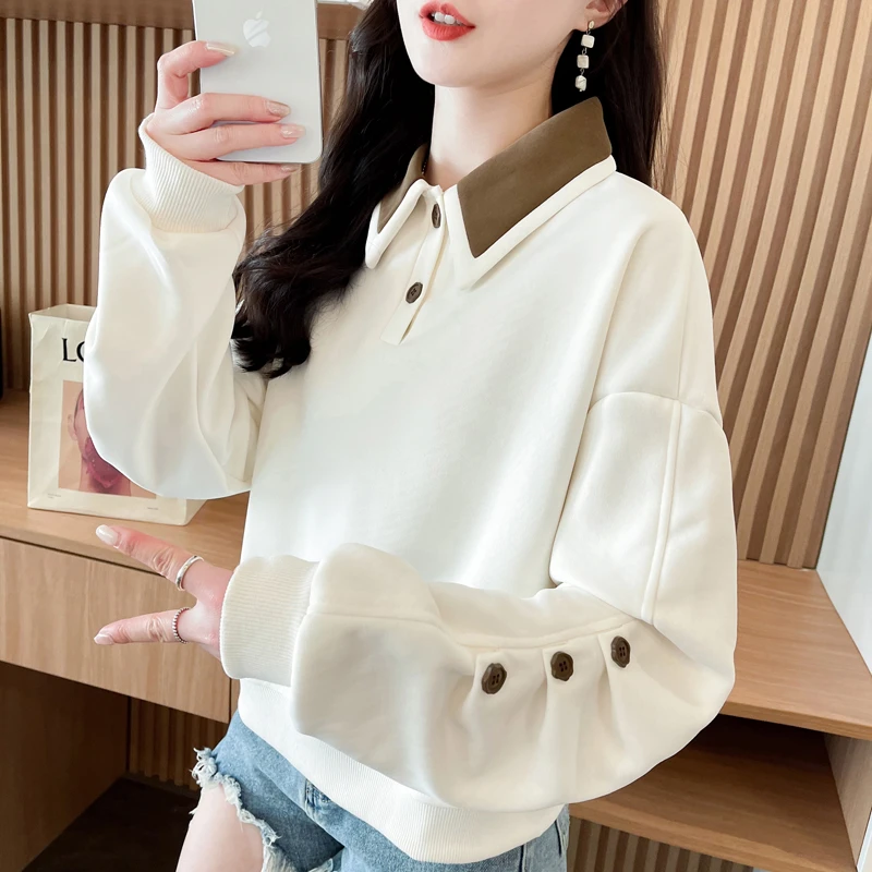 短款POLO卫衣女2025新款时尚宽松洋气长袖春秋薄款小个子外套上衣