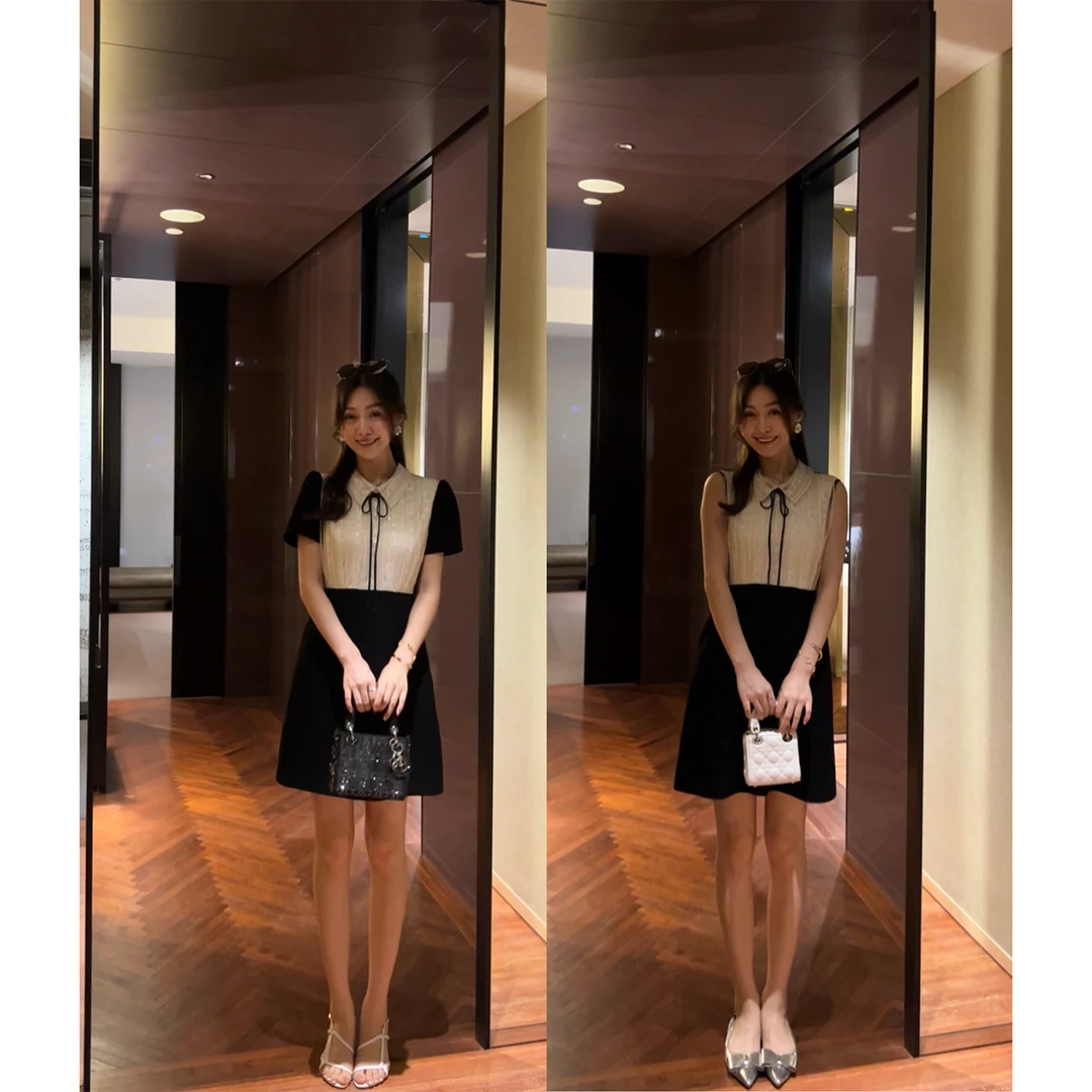 W·HAHA【悉尼剧院】法式名媛风黑白拼接小香醋酸连衣裙78258