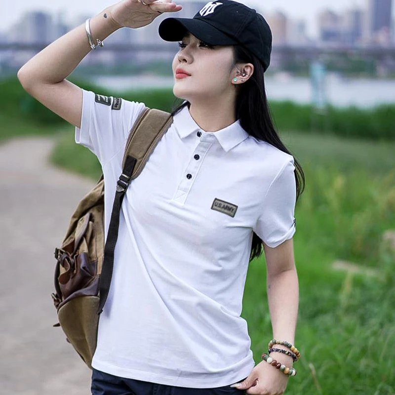 25年夏季新款女短袖POLO衫翻领显瘦百搭运动上衣宽松女款透气