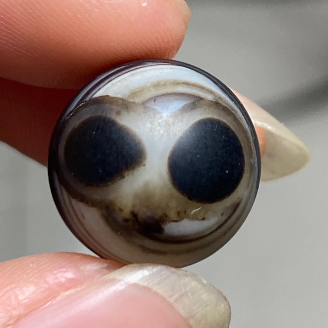 高品质！天然复古骷髅头双眼玛瑙13.9mm