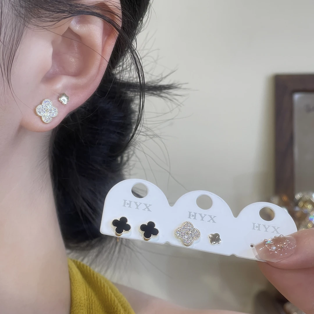 幸运草组合六件套耳钉精致简约百搭质感耳饰A-95