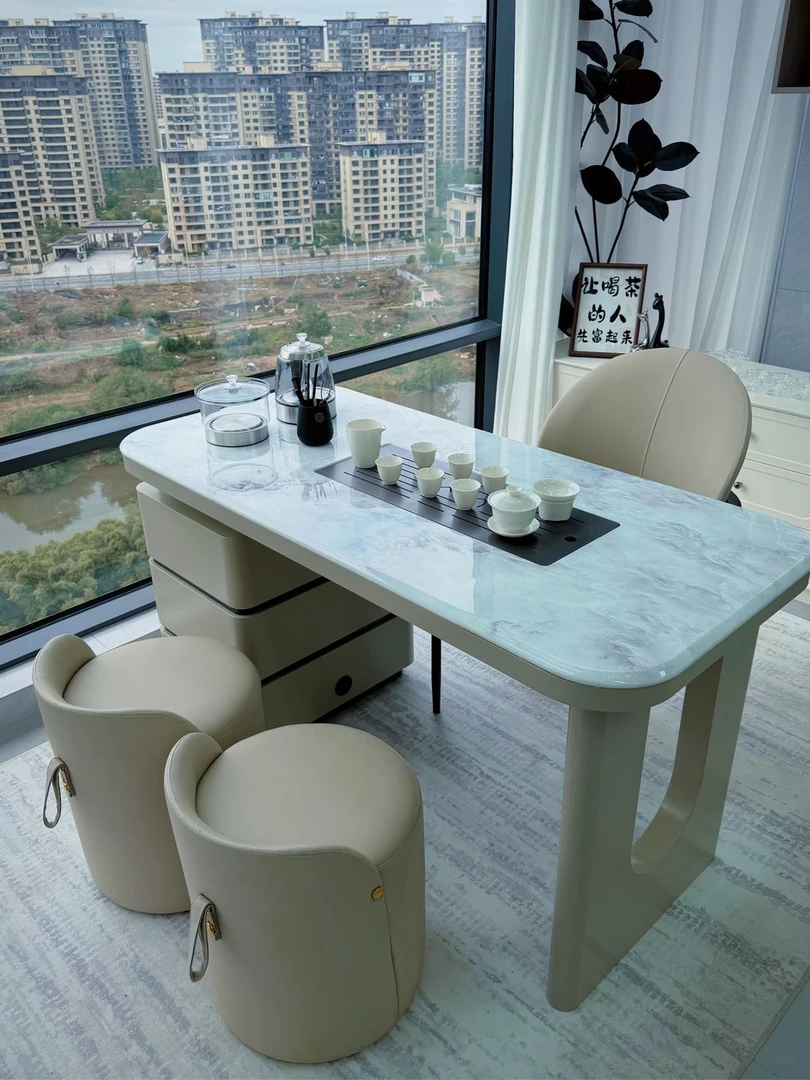 超晶石阳台茶桌椅轻奢现代高级感烧水壶一体茶几客厅家用茶桌