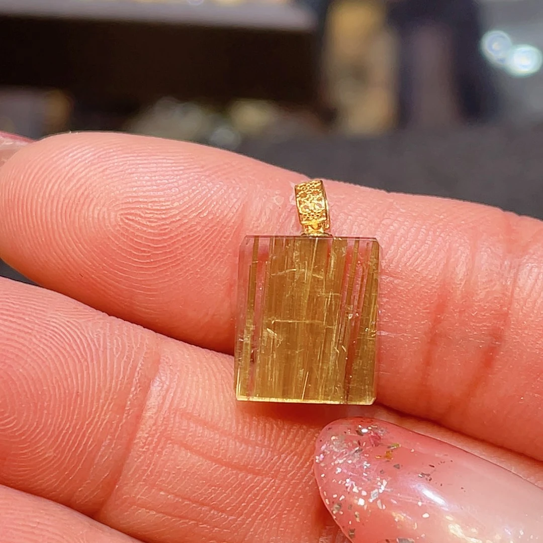 水晶钛晶吊坠18K金镶嵌团*