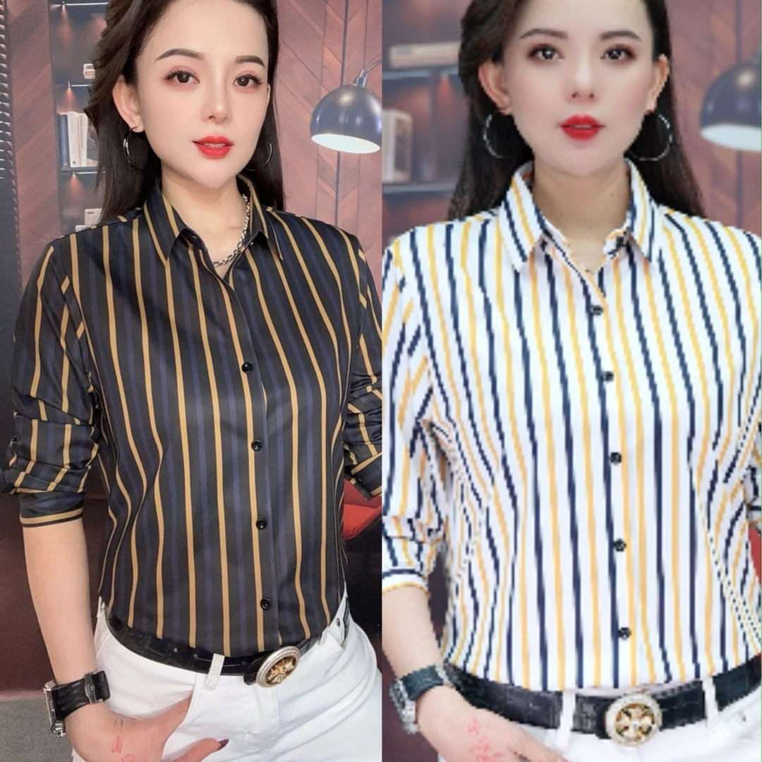 【双蝉男装】男士复古拼色条纹长袖免烫春夏新款洋气休闲长袖衬衫