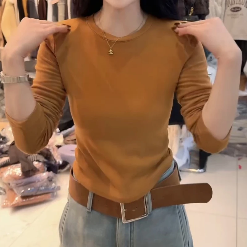 新款长袖女包袖短款圆领打底T恤秋冬LK2507712
