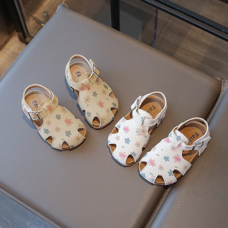 勃肯凉鞋【印花软皮】儿童夏季包头凉鞋软底防滑男宝女宝户外沙滩鞋