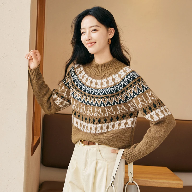 N644771毛针织衫 香影复古毛衣冬季新品圆领软糯慵懒