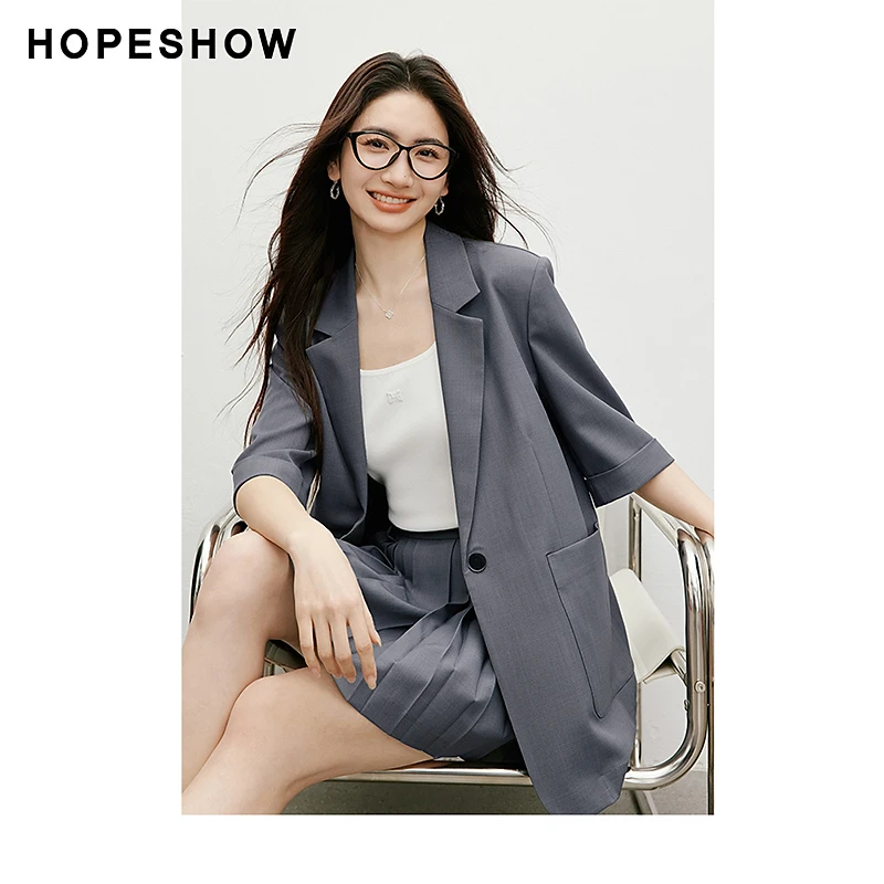 红袖2025夏季女装 后开叉直身单排扣翻驳领一手长西装90125112201