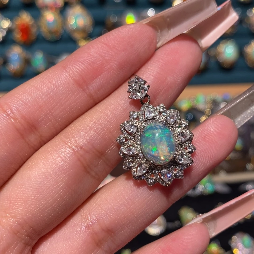 欧泊银S925镶嵌吊坠