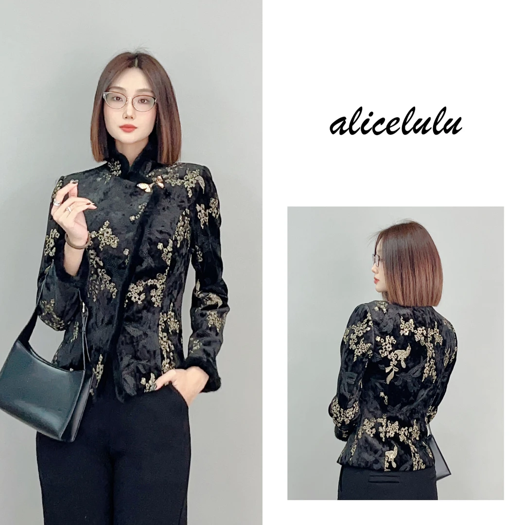 1 ALICE “梅花香”短外套 保暖毛边 优雅刺绣 S2141661W