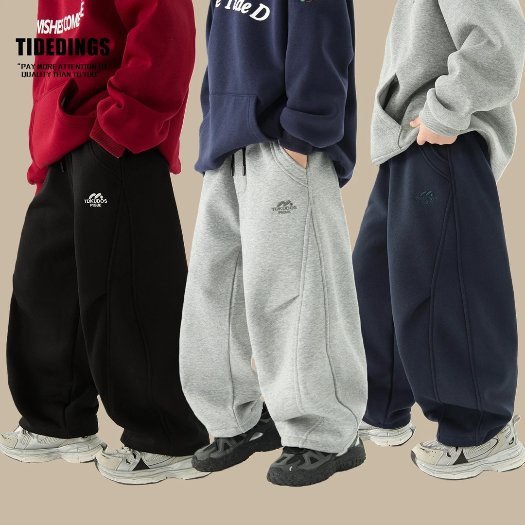 【现货】童装冬季男童加绒保暖卫裤奥粒绒中大童宽松弯刀裤25501