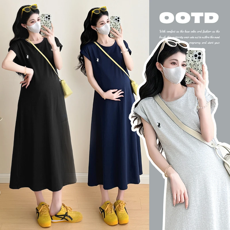 L119#5.20孕妇夏装纯棉2025新款宽松大码长款连衣裙