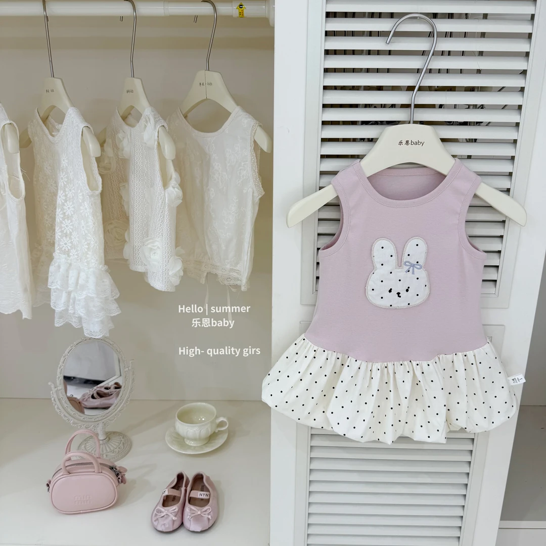 【乐恩童装】原创高级设计女童夏季韩版粉色兔子花苞裙洋气背心裙