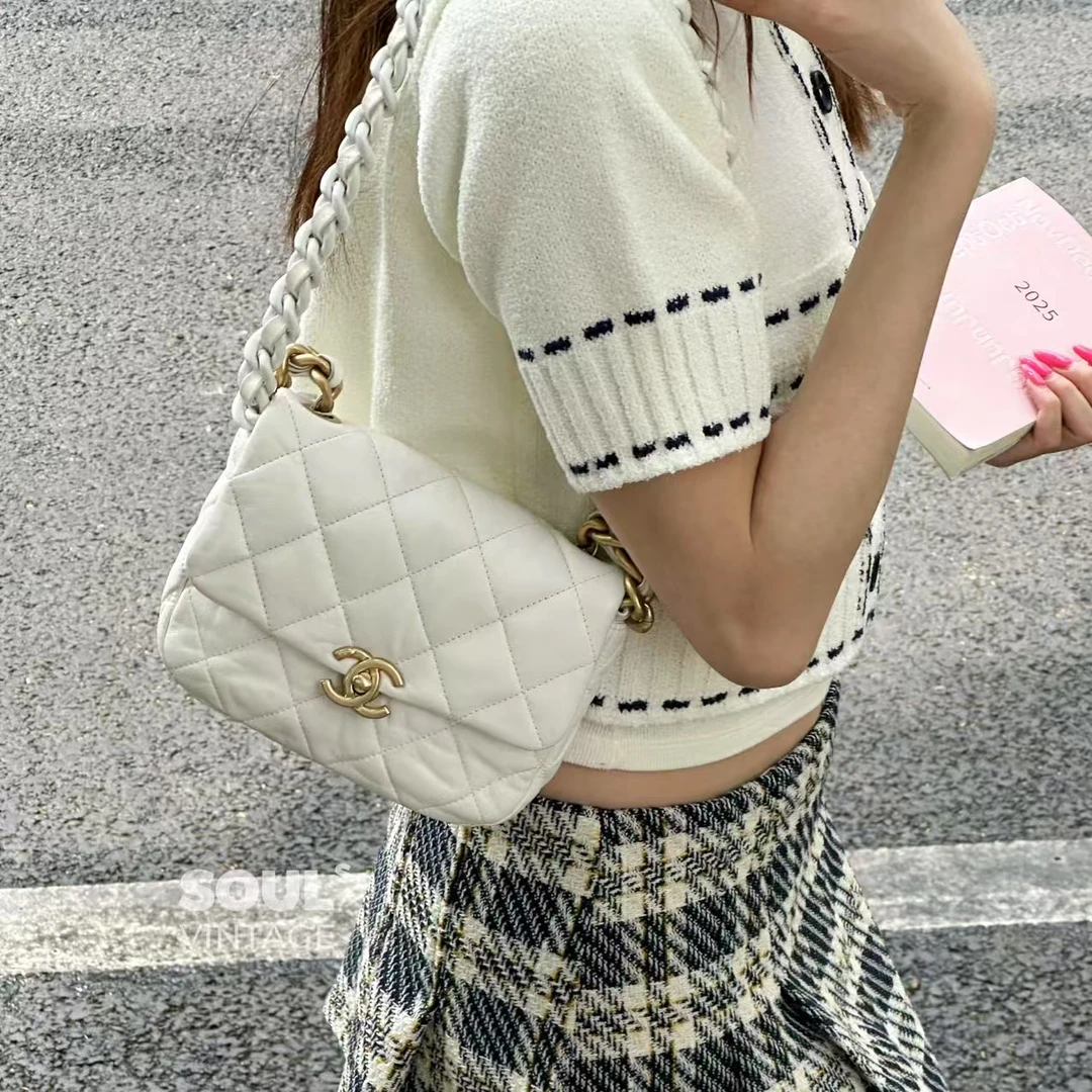 95新 Chanel/香奈儿 羊皮 22S粗链条方胖子单肩包/640949847