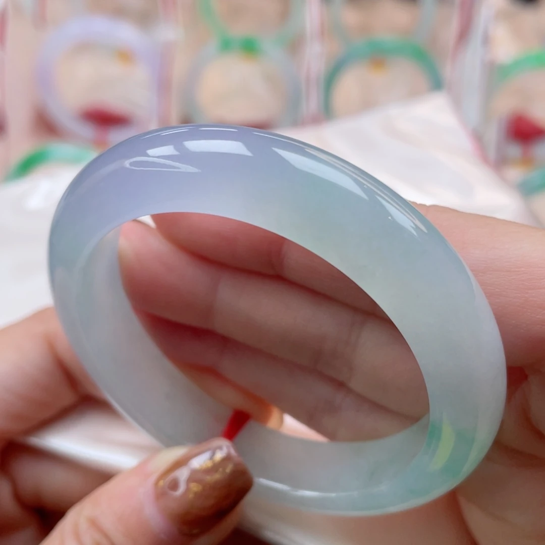 未镶嵌手镯翡翠51.6正圈 冰紫飘翠 马卡龙色系 局部炸光3