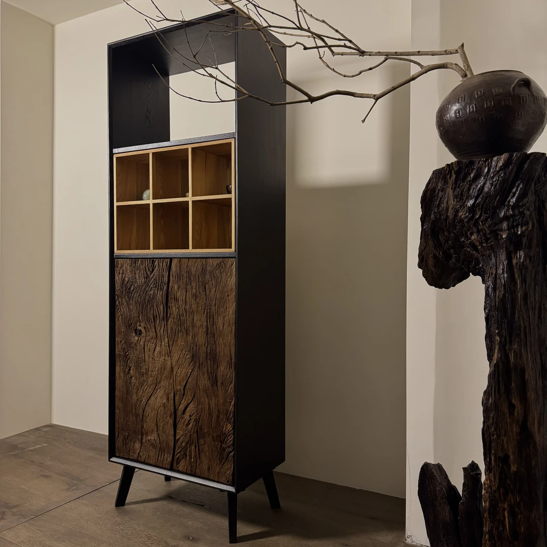 诧寂风装饰柜立柜中古风隔断柜原木边柜中古诧寂客厅茶室立柜