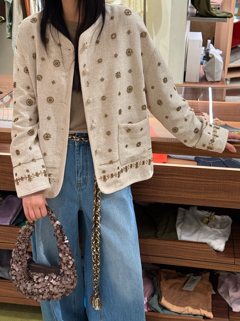 耶耶 YEYE |青鸾霓裳新中式圆领长袖重工串珠外套女6309