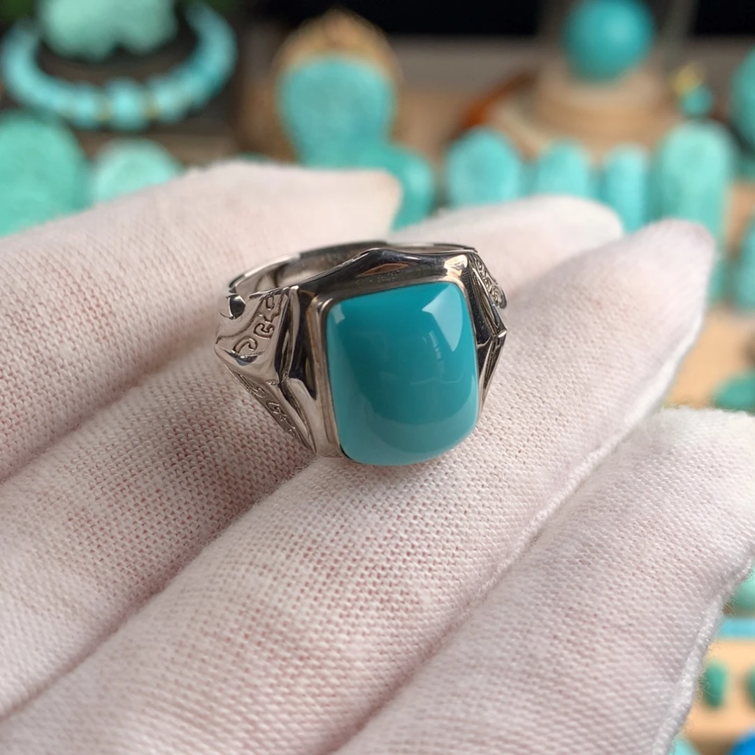 绿松石银S925镶嵌精品戒指