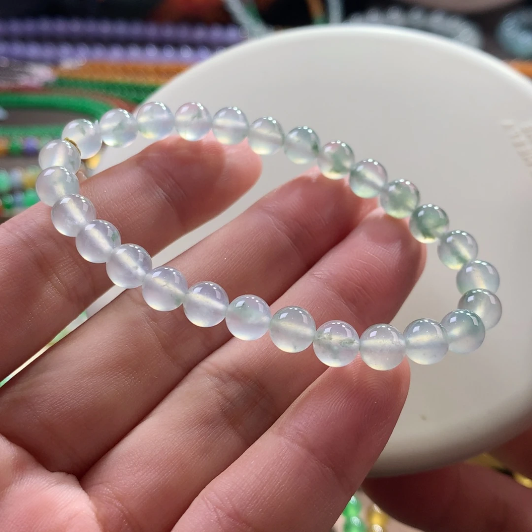 未镶嵌手链翡翠翡翠高冰起胶飘海藻绿卡6.50+