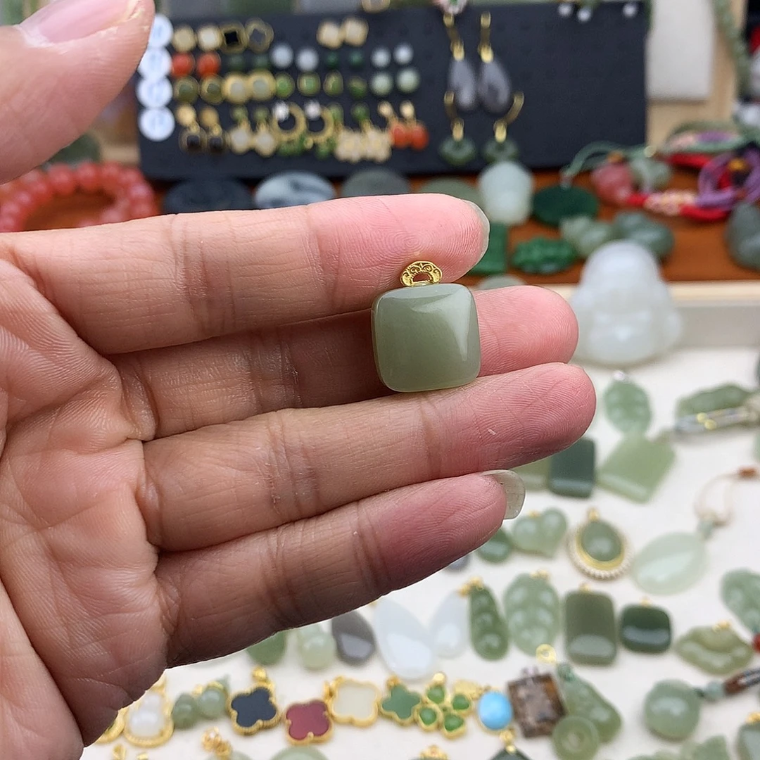 和田玉银S925镶嵌吊坠(不含链)