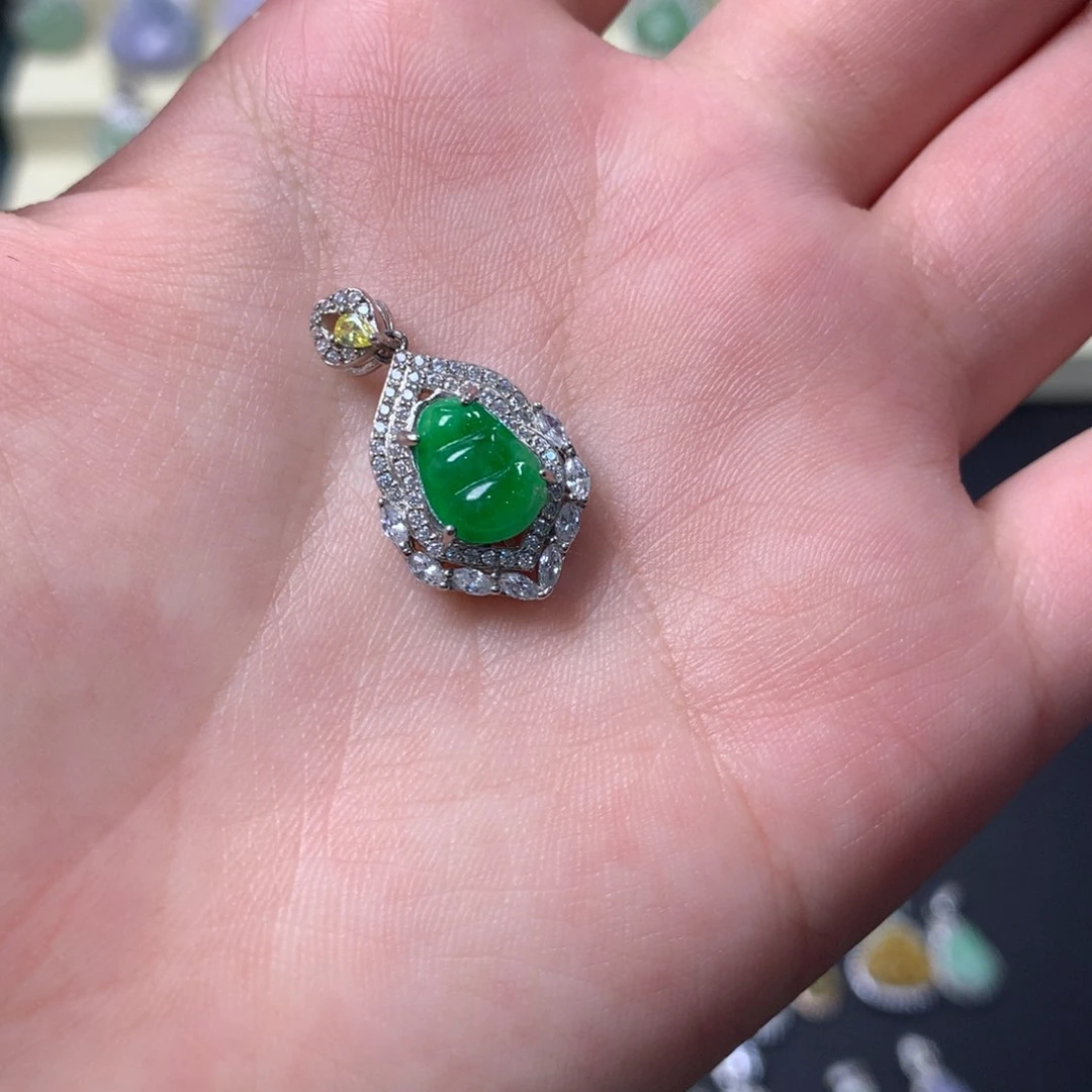 翡翠银S925镶嵌挂件