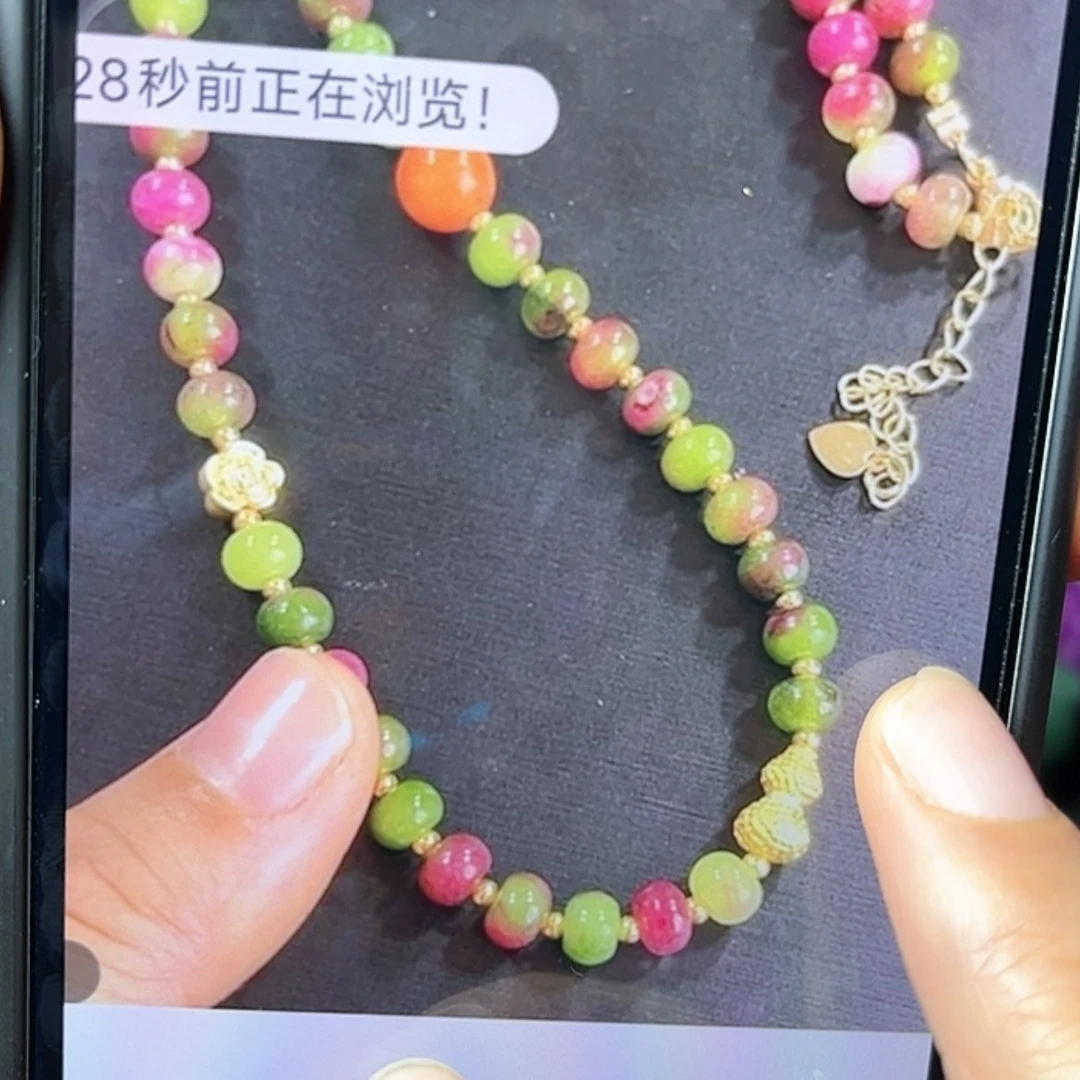 【闪购商品】琉璃DIY舒具石老油料粉绿58一条苹果珠锁骨链卡6