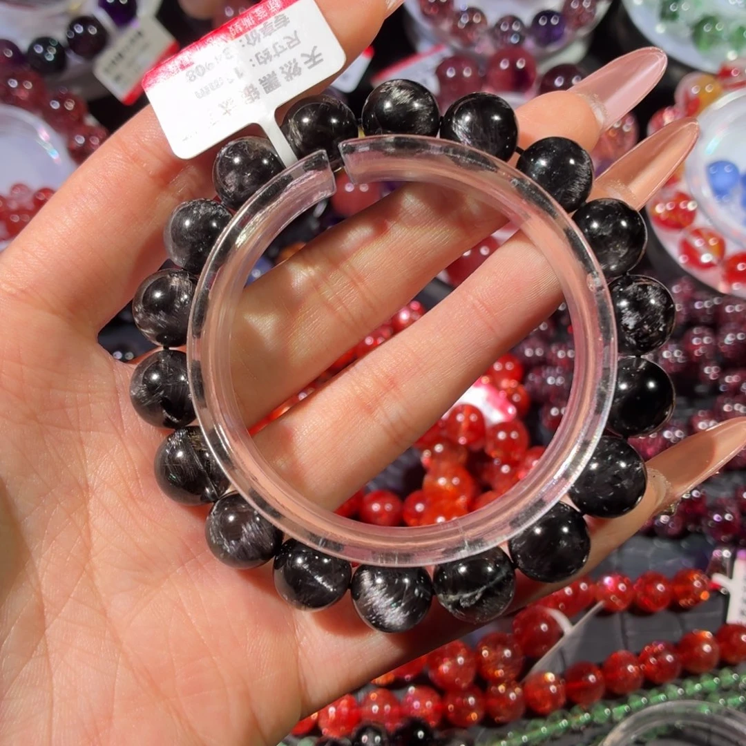 未镶嵌水晶手链满矿板状黑银钛