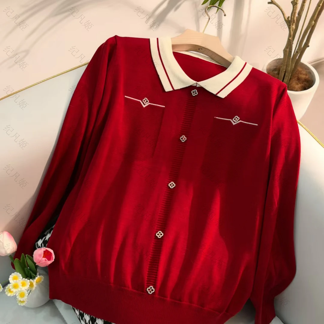 纪凡姬3920-早春新款毛衣女高端纽扣翻领针织衫洋气减龄百搭